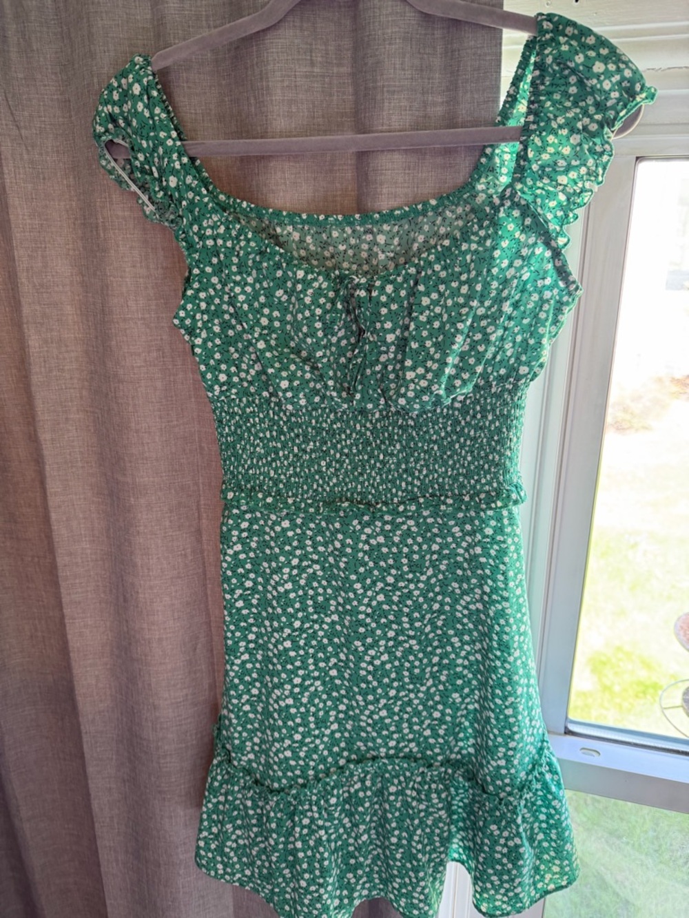 Green Floral Smocked Ruffle Mini Dress